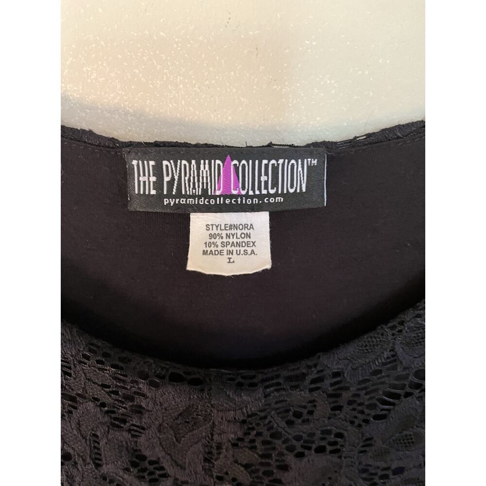 The Pyramid Collection Blouse Womens L Black Lace Sheer Short Sleeve Vintage Top - Picture 4 of 5